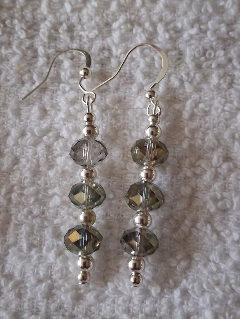 Silver-Tone Grey Crystal Drop Earrings - Elegant Women's Jewelry